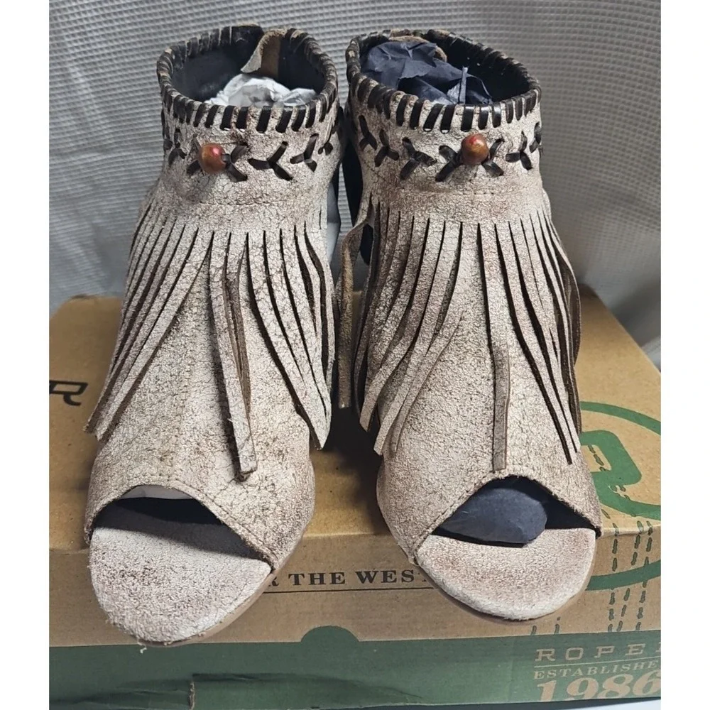 ROPER‎ Womens 34.5/US 5 Bettina Fringe Block Casual Sandals Casual Mid Heel 3
